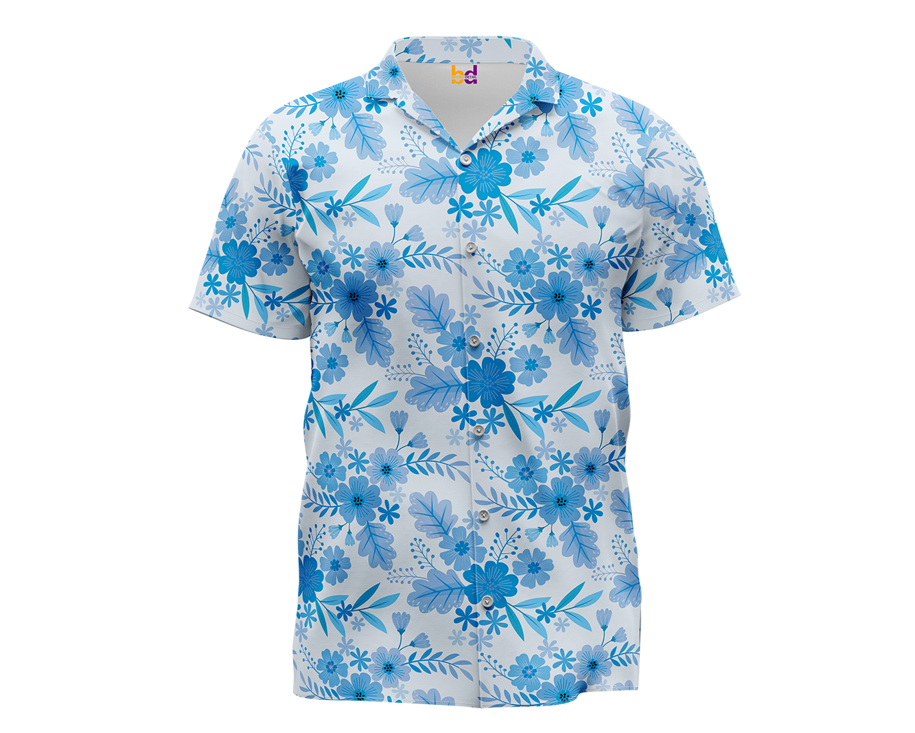 Blue Monochrome Floral Hawaiian Shirt
