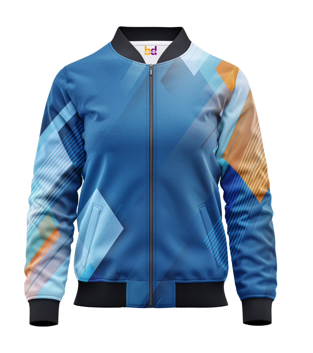 Blue and Orange Abstract Bomber Jacket