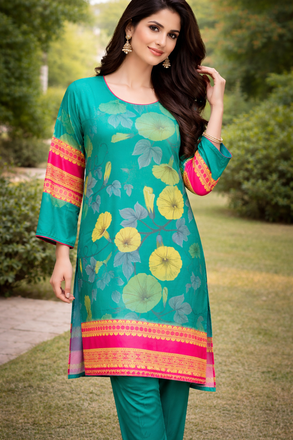 Yellow Flowers 2 Piece Ladies Suit