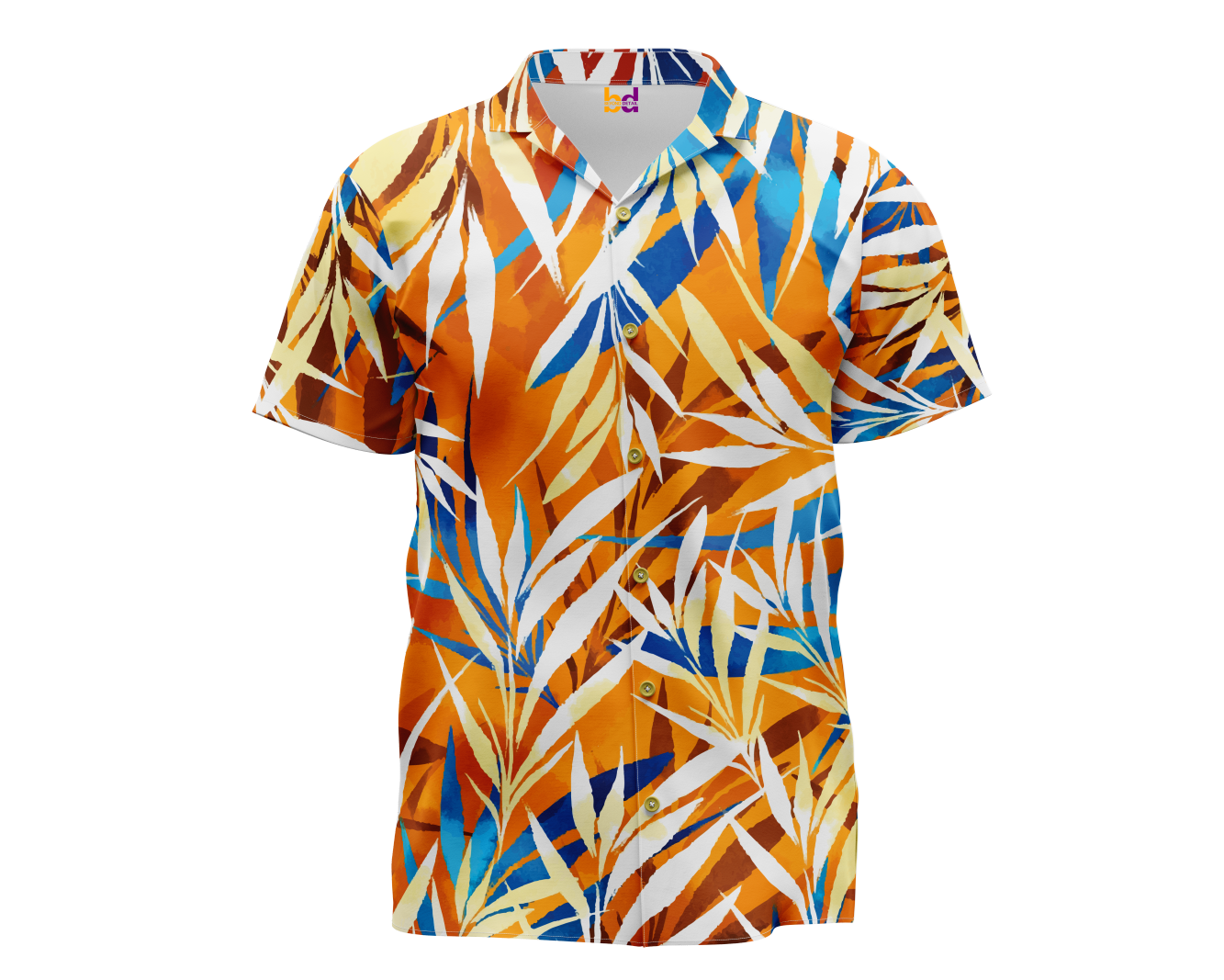 Orange White Blue Botanical Leaves Hawaiian Shirt