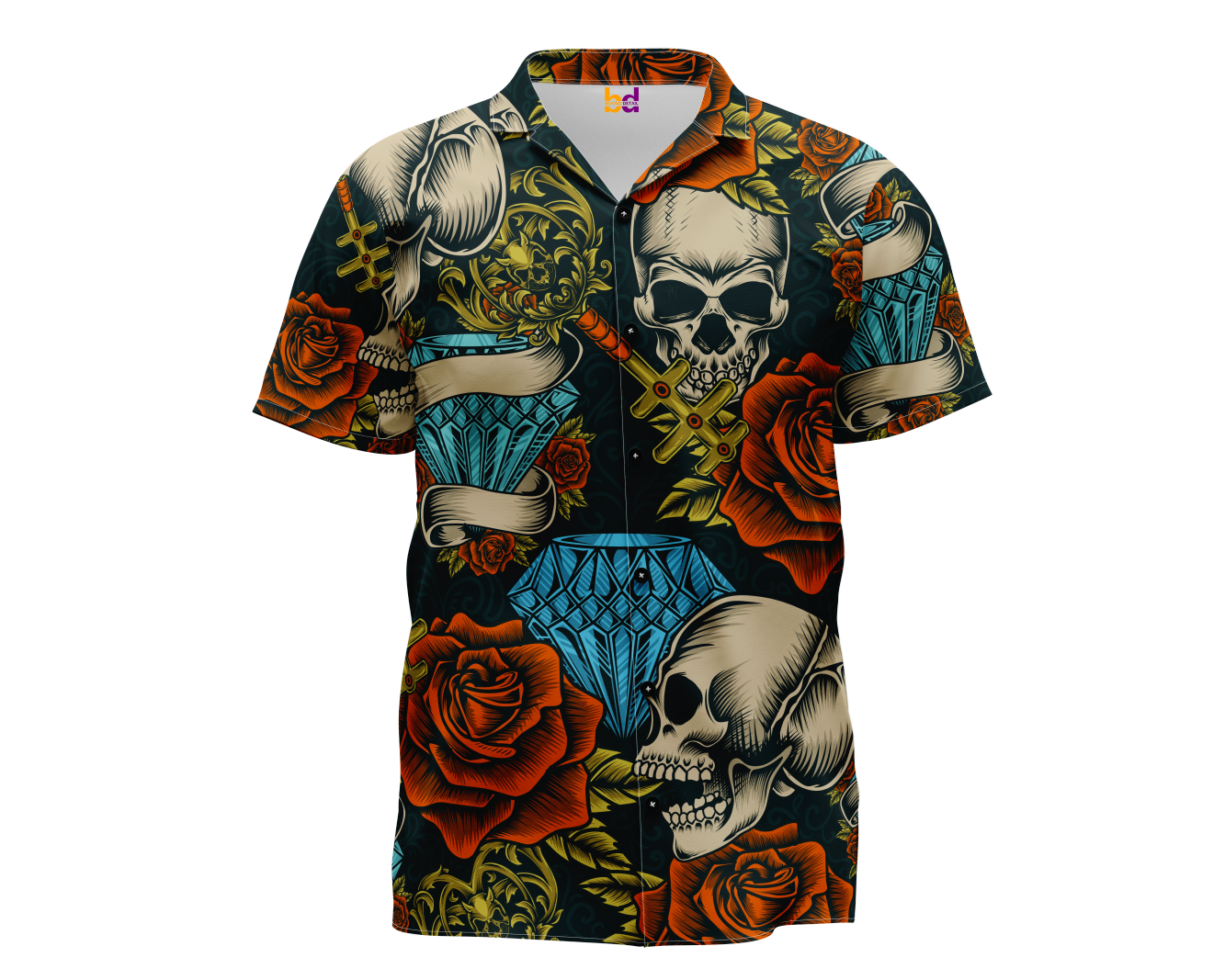 Skull Diamond Rose Hawaiian Shirt