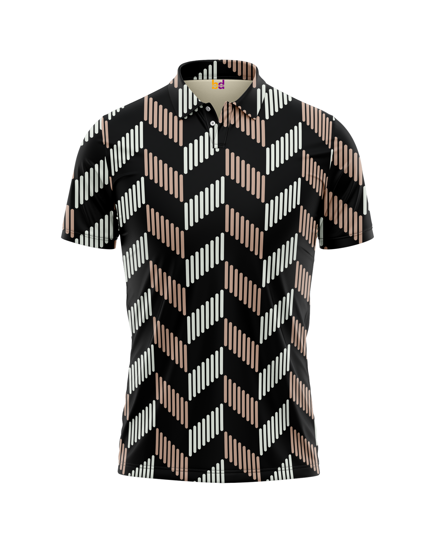 Black and White Abstract Stripes Polo