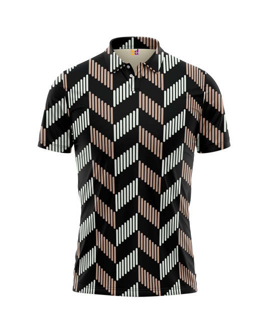 Black and White Abstract Stripes Polo
