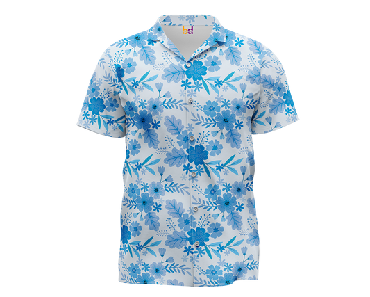Blue Monochrome Floral Hawaiian Shirt