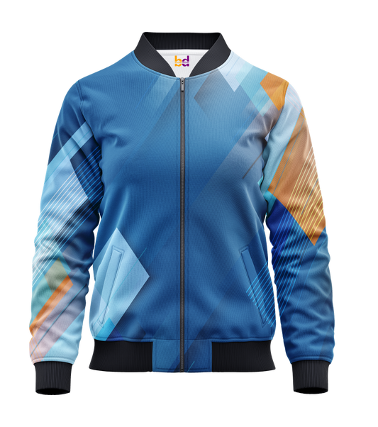 Blue and Orange Abstract Bomber Jacket