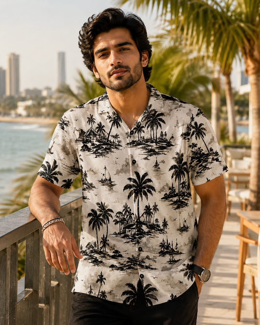 Monochrome Island Hawaiian Shirt