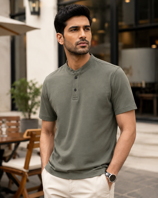 Mandarin Collar Polo Grey – Hand Crafted