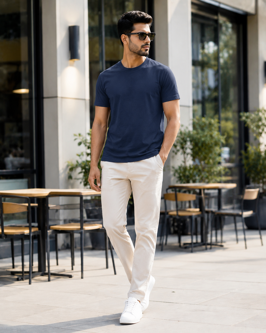 Crew Neck Navy Blue – Hand Crafted — all-over printed by Beyond Detail Pakistan
