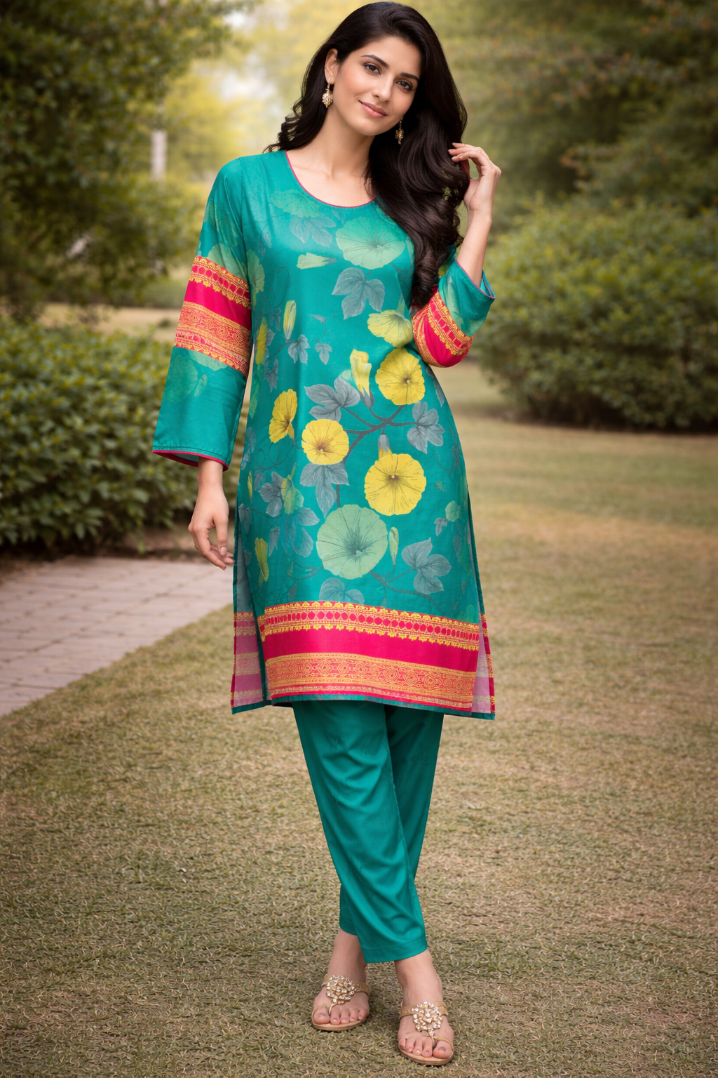 Yellow Flowers 2 Piece Ladies Suit