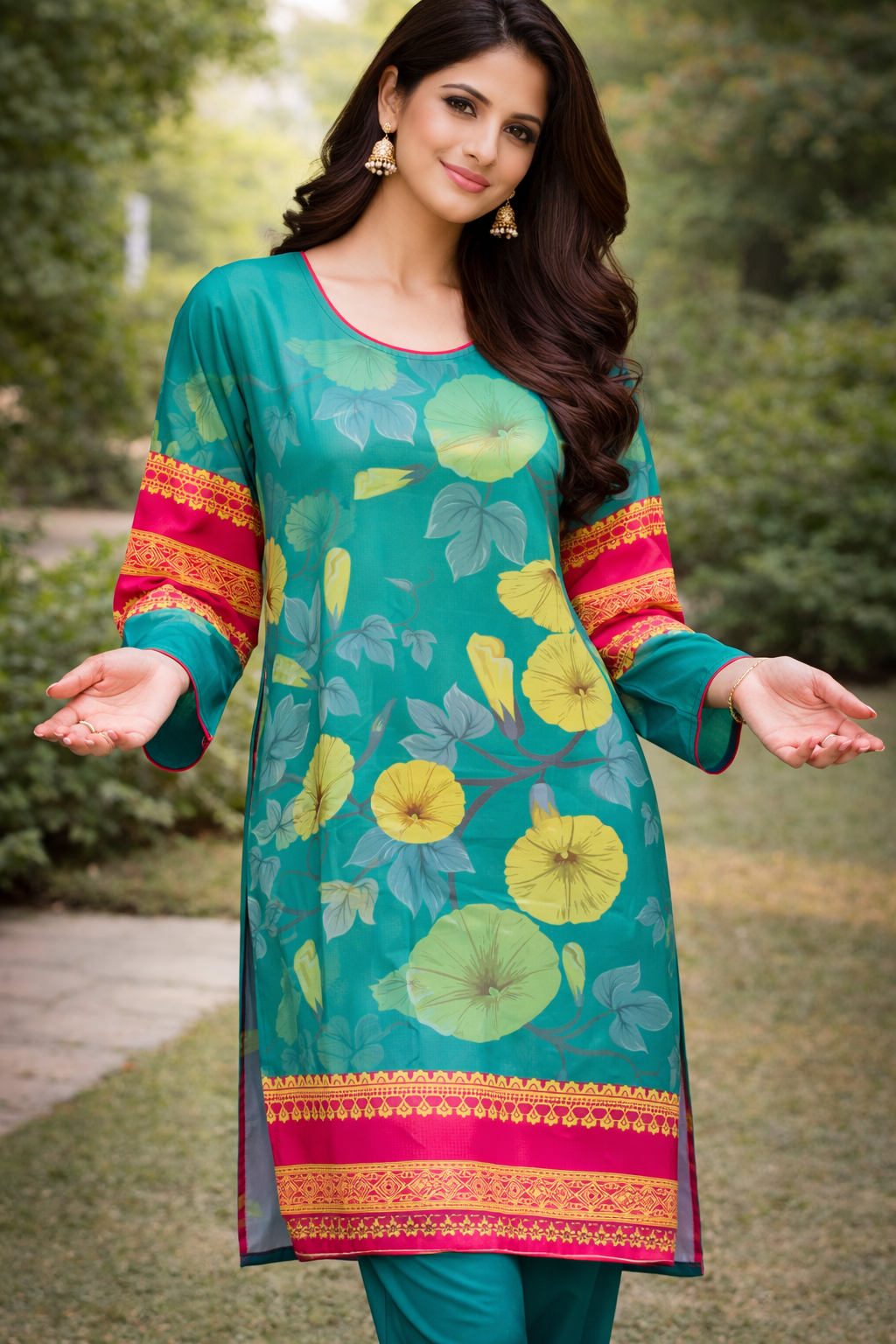 Yellow Flowers 2 Piece Ladies Suit