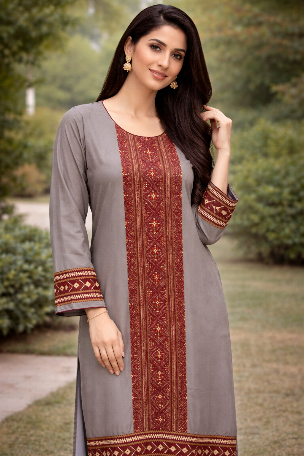 Grey Ethnic 2 Piece Ladies Suit