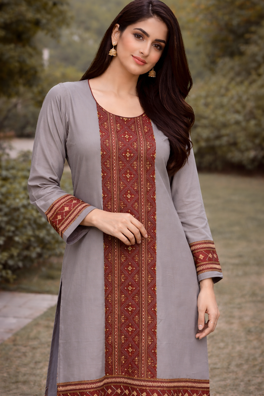 Grey Ethnic 2 Piece Ladies Suit