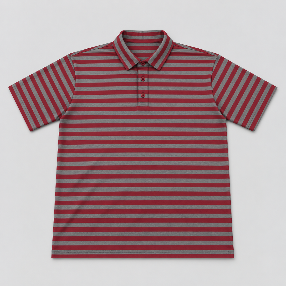 Red and Grey Striped Polo - Hand Crafted