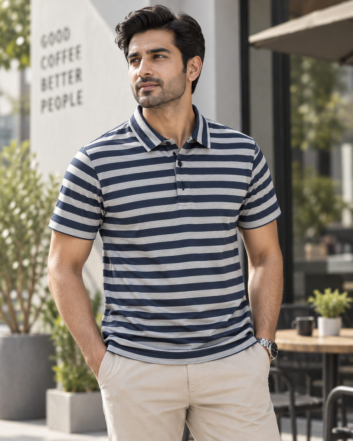 Black and Grey Stripe Polo - Hand Crafted