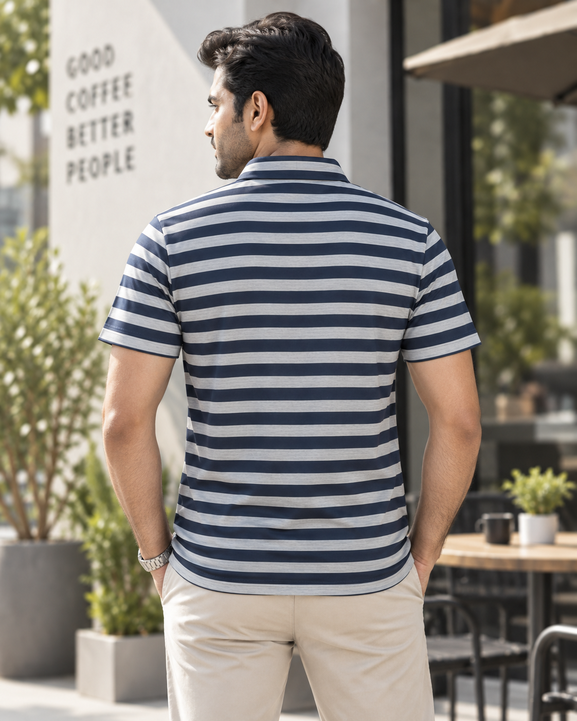Black and Grey Stripe Polo - Hand Crafted