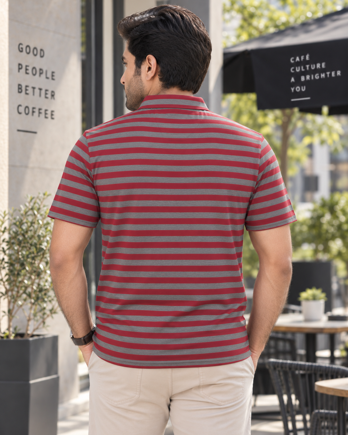 Red and Grey Striped Polo - Hand Crafted