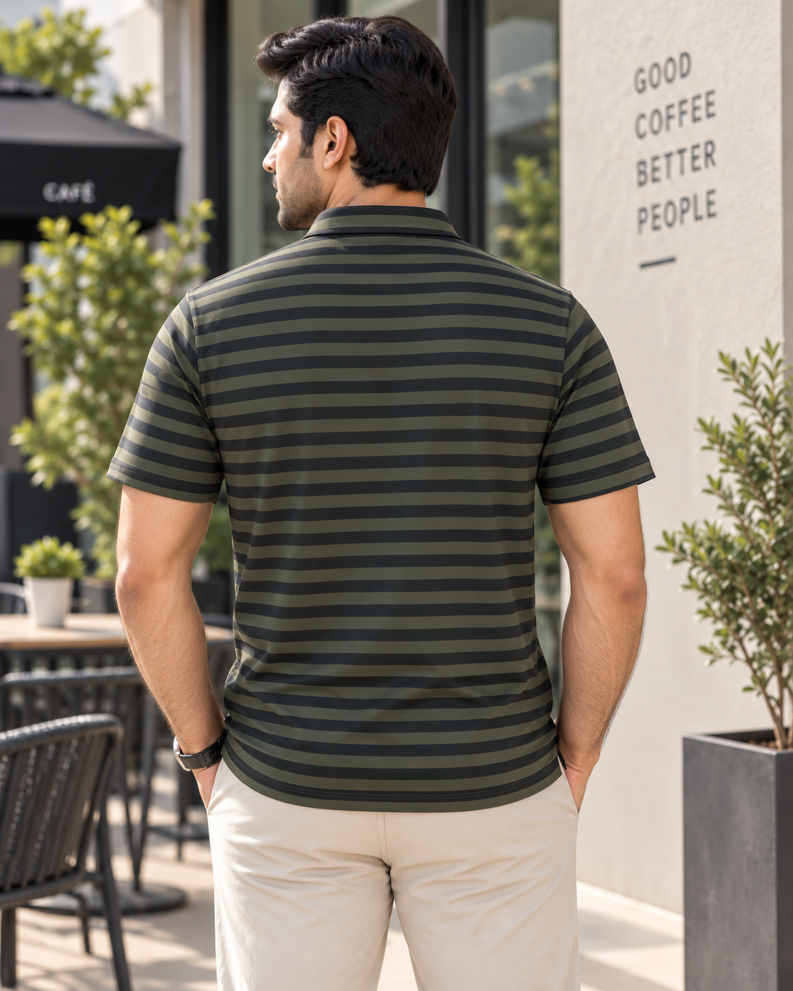 Olive and Black Striped Polo - Hand Crafted
