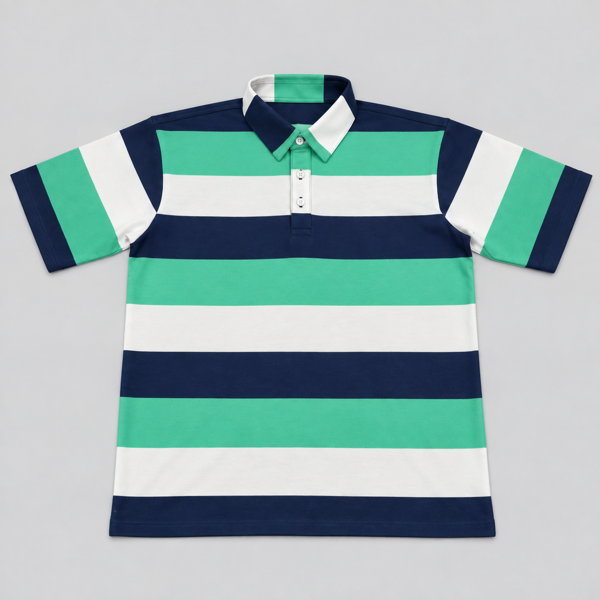 Mint, Navy & White Block Stripe Polo - Hand Crafted