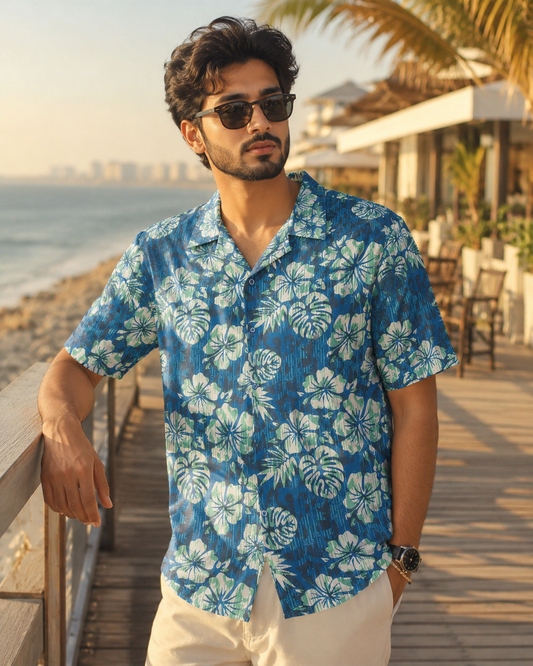 Blue Flowers Hawaiian Shirt