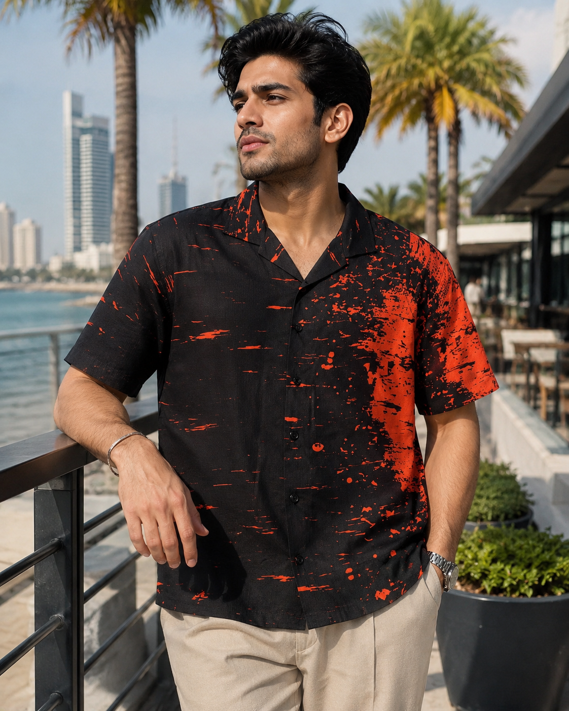 Black Red Splash Hawaiian Shirt