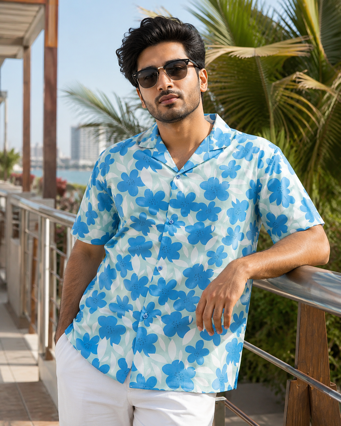 Bold Blue Flowers Hawaiian Shirt