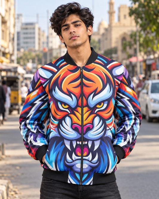 Mighty Tiger Bomber Jacket — all-over printed by Beyond Detail Pakistan