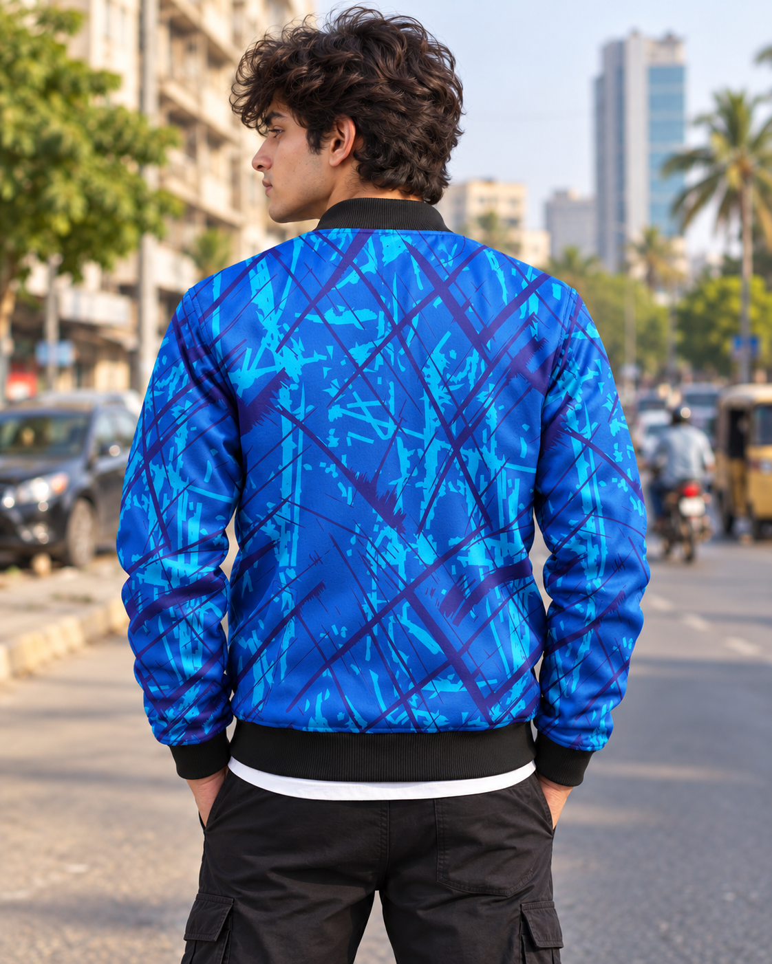 Blue Sketches Bomber Jacket — all-over print, view 2