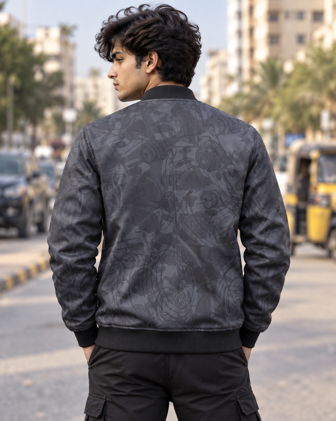 Gray Abstract Bomber Jacket — all-over print, view 2