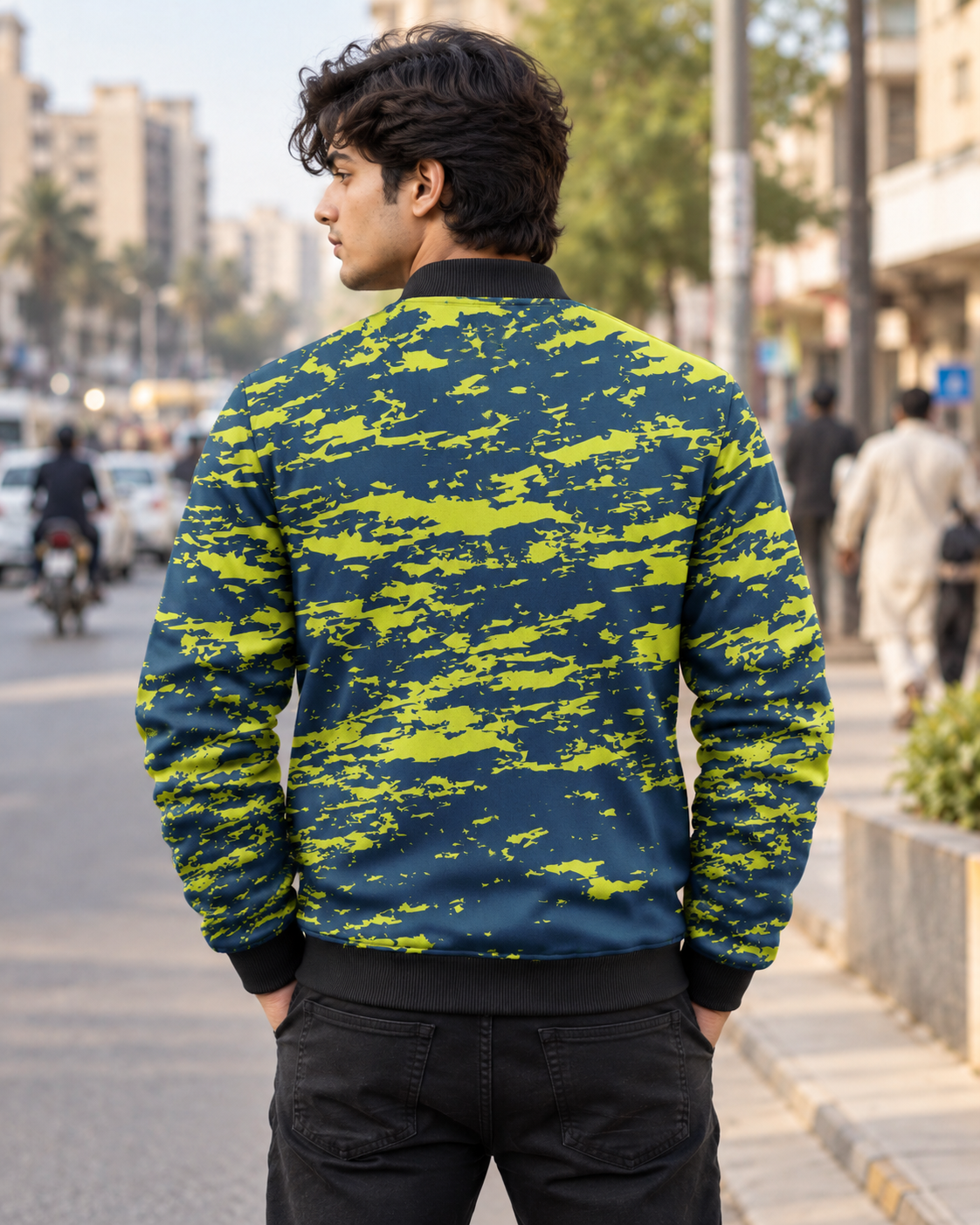 Green Clouds Bomber Jacket — all-over print, view 2