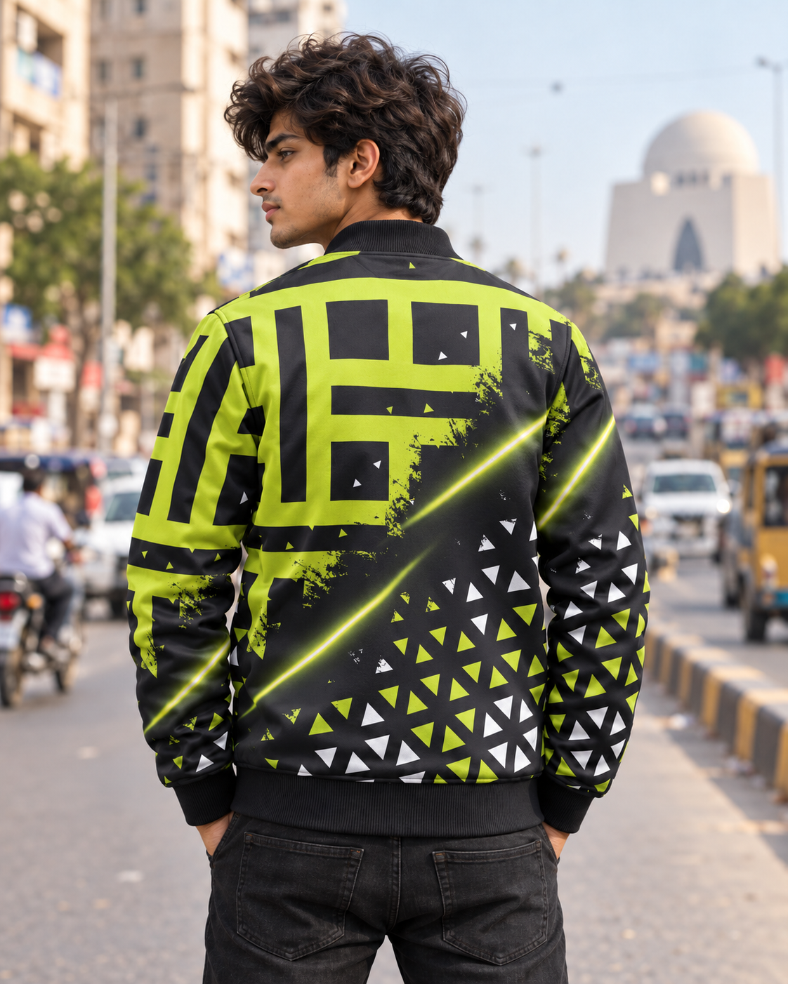 Green Spark Bomber Jacket — all-over print, view 2