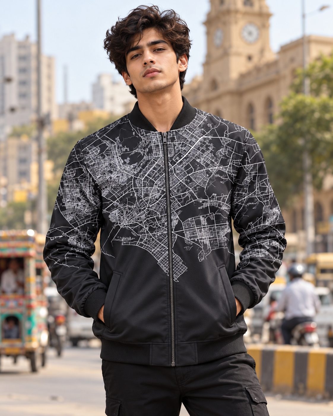 Karachi Bomber Jacket — all-over printed by Beyond Detail Pakistan