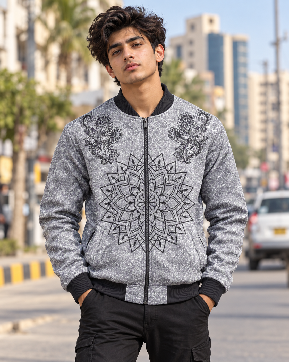 Rangoli Bomber Jacket — all-over printed by Beyond Detail Pakistan