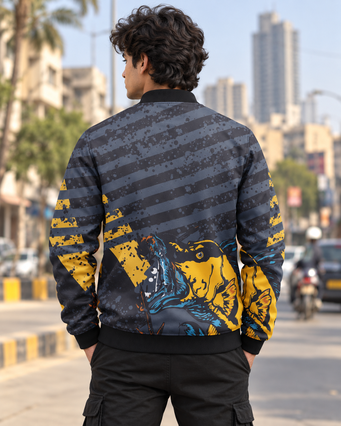 Teeth Fish Bomber Jacket — all-over print, view 2