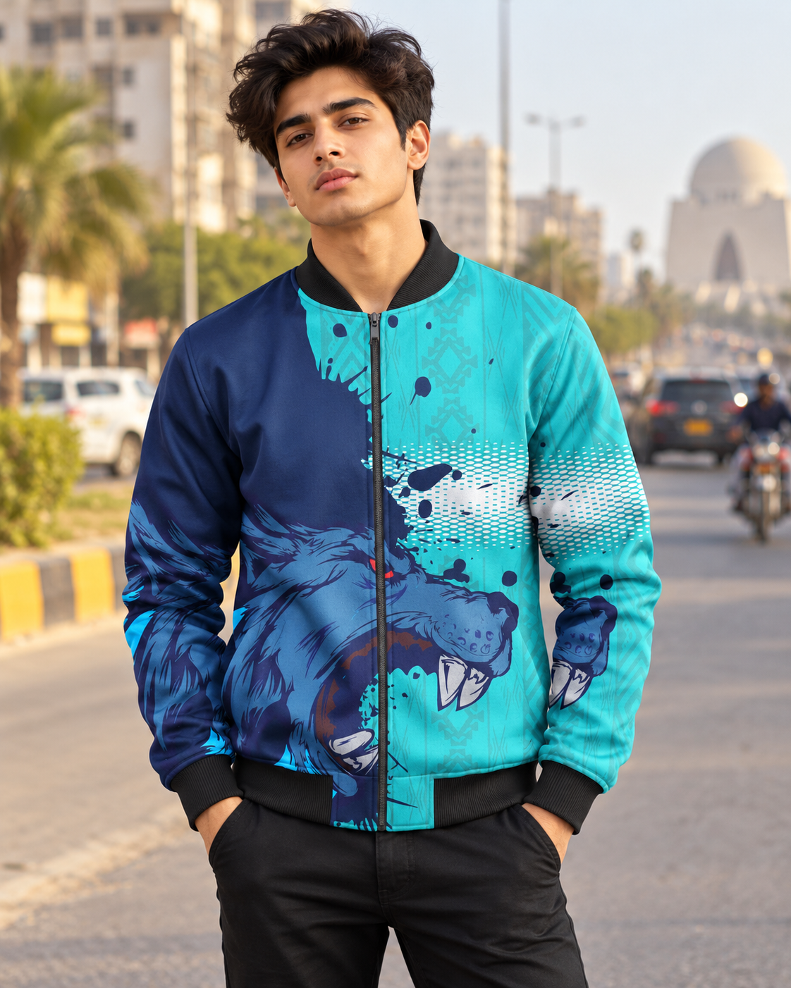 Wolf Bomber Jacket — all-over printed by Beyond Detail Pakistan