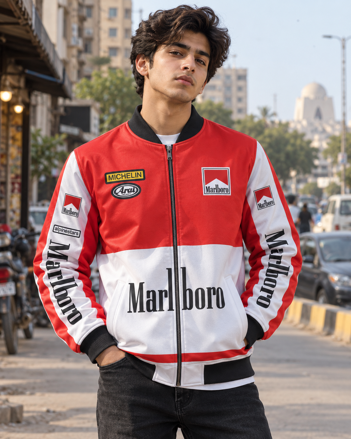 Marlboro Bomber Jacket — all-over printed by Beyond Detail Pakistan