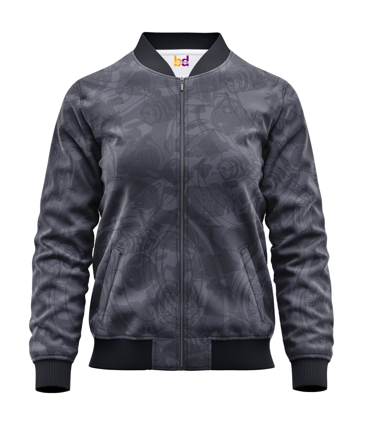 Gray Abstract Bomber Jacket — all-over print, view 3