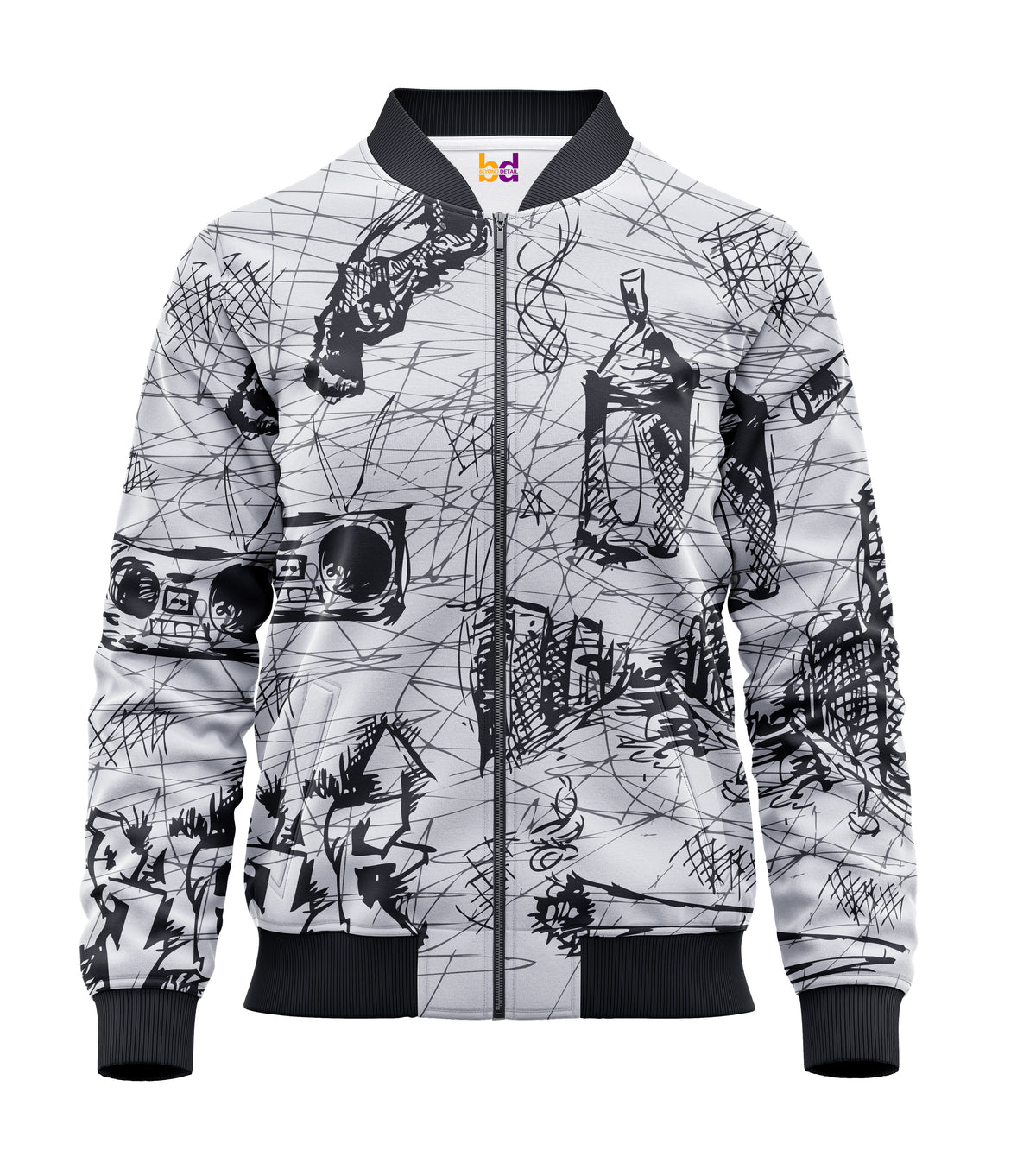 Hand Drawn Graffiti Bomber Jacket — all-over print, view 3