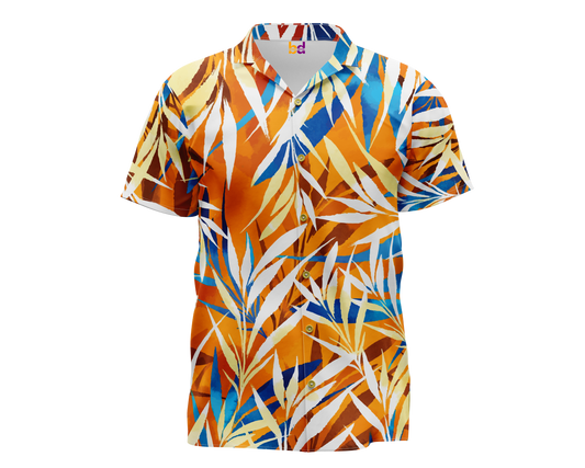 Orange White Blue Botanical Leaves Hawaiian Shirt