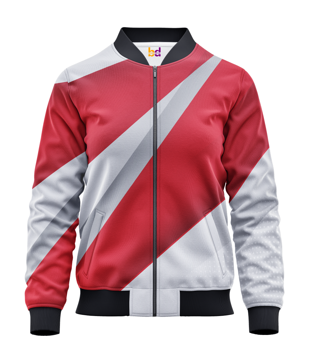 Red and White Stripes Bomber Jacket Pakistan - printed streetwear jacket by Beyond Detail