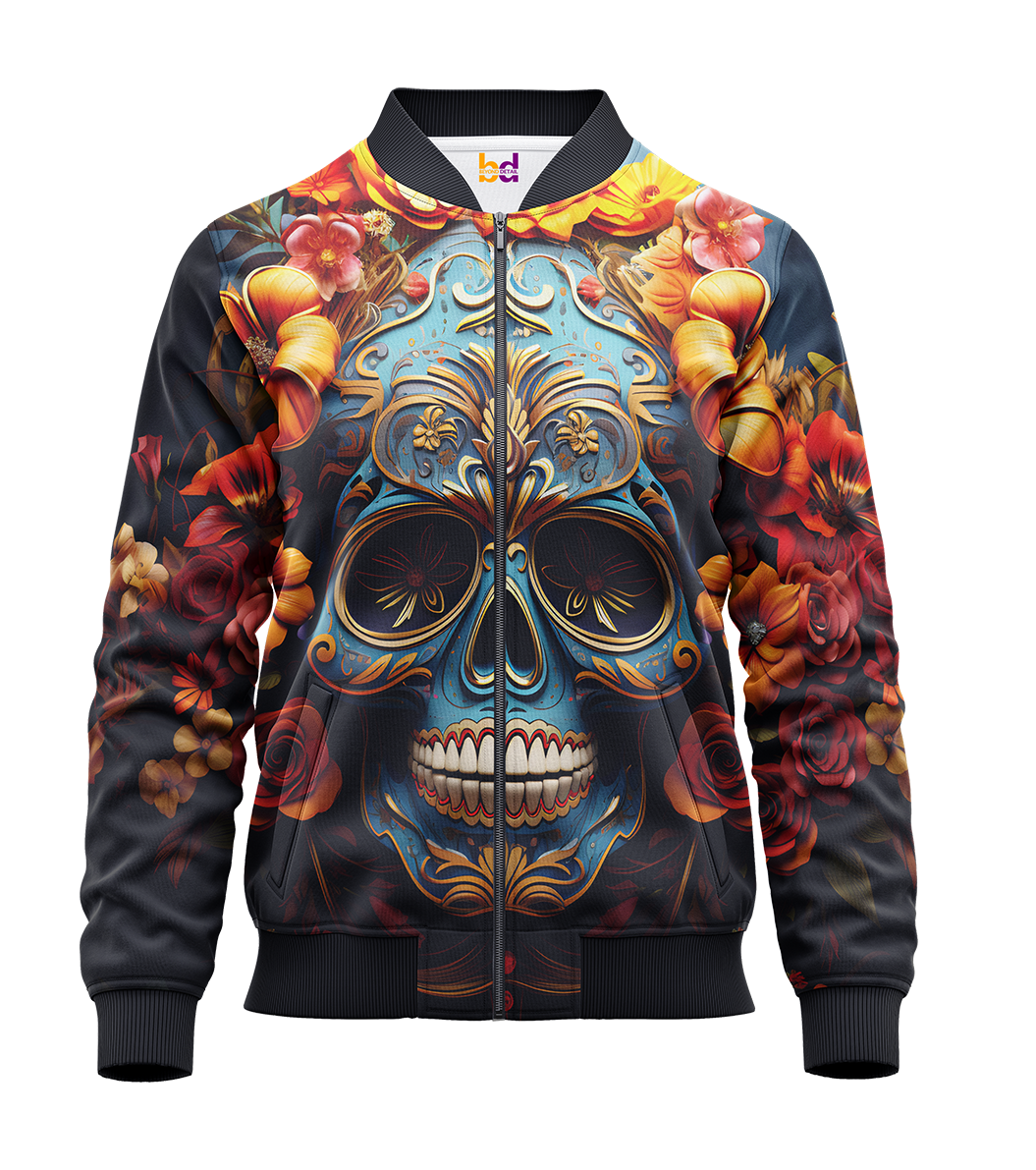 Sugar Skull Flowers Bomber Jacket