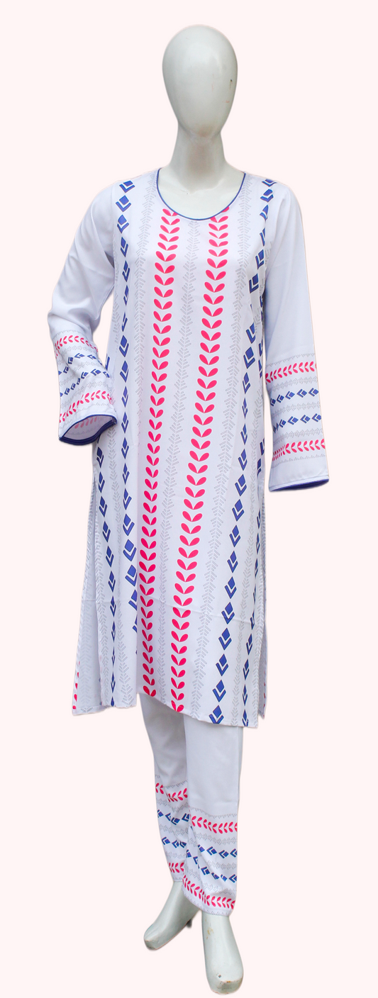 White Ethnic 2 Piece Ladies Suit