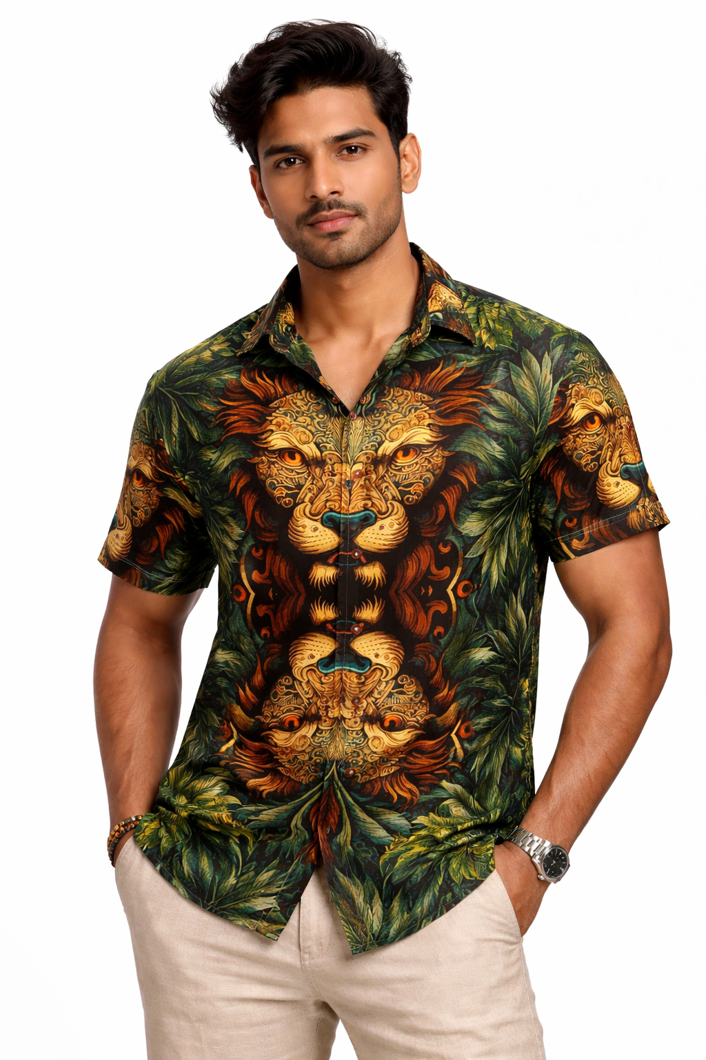Lion Hawaiian Shirt front view